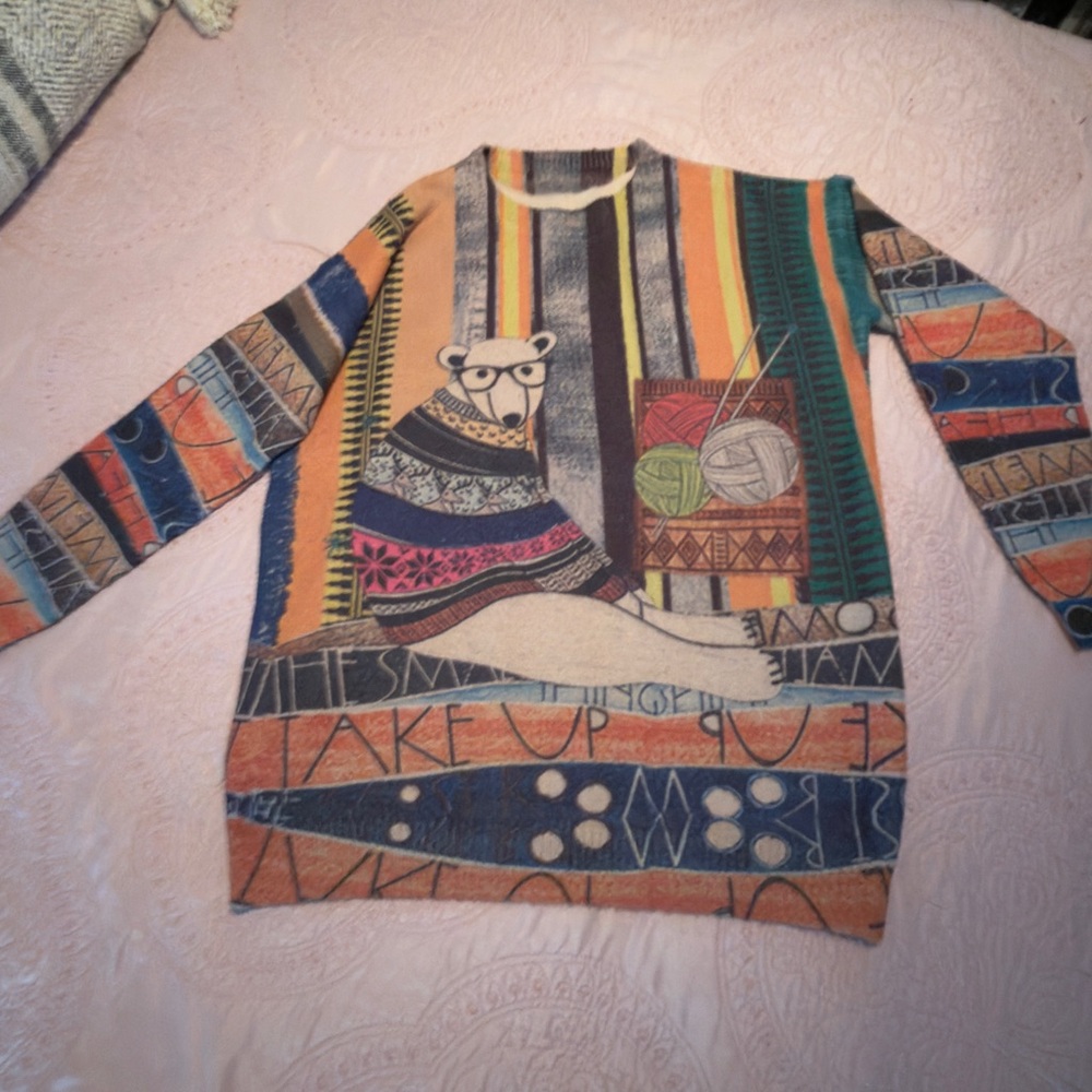 Colorful Bear Pattern Sweater - image 2